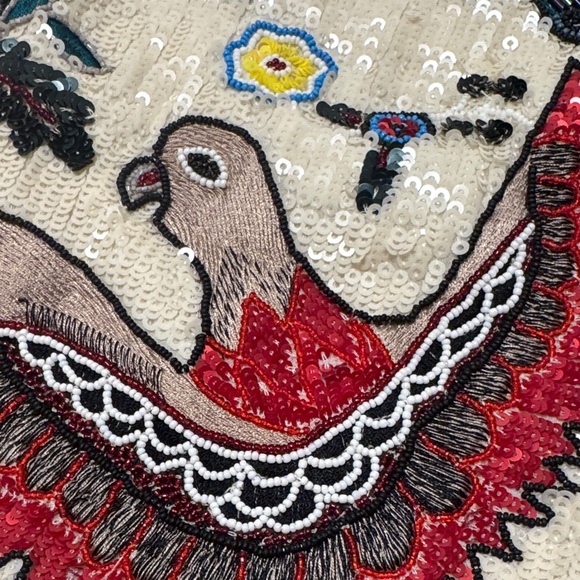 Alice + Olivia Cream Beaded Mini Dress with Red, Blue, Yellow Embroidery - Picture 4 of 8